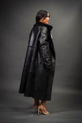 Women's Trinity Full Length Real Sheepskin Trench Coat [Black]