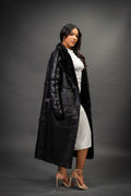 Women's Trinity Full Length Real Sheepskin Trench Coat [Black]