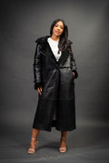 Women's Trinity Full Length Real Sheepskin Trench Coat [Black]