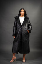Women's Trinity Full Length Real Sheepskin Trench Coat [Black]