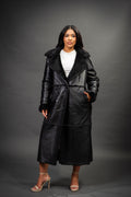 Women's Trinity Full Length Real Sheepskin Trench Coat [Black]