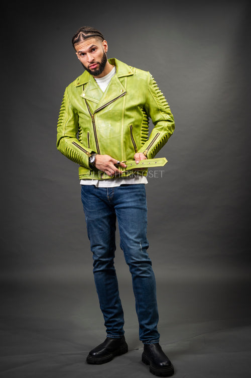 Men's Trey Biker Jacket [Green Distressed]