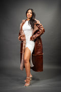 Women's Trinity Full Length Real Sheepskin Trench Coat [Cognac]