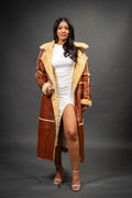 Women's Trinity Full Length Real Sheepskin Trench Coat [Tan]