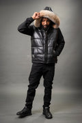 Men's Leather Bubble Vest With Premium Fox Fur Hood [Crystal Fox]
