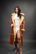 Women's Trinity Full Length Real Sheepskin Trench Coat [Tan]