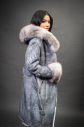 Women's Diana Shearling Sheepskin Jacket With Fox [Grey Distressed]