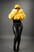 Women's Crop Fox Bomber With Hood [Yellow]