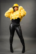 Women's Crop Fox Bomber With Hood [Yellow]