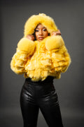 Women's Crop Fox Bomber With Hood [Yellow]