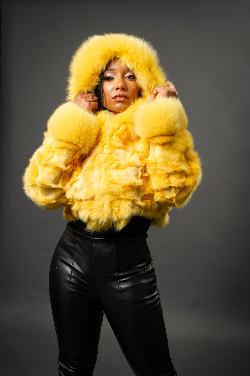 Women's Crop Fox Bomber With Hood [Yellow]