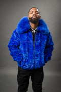Men's Mink with Fox Fur Bomber Jacket [Royal Blue]
