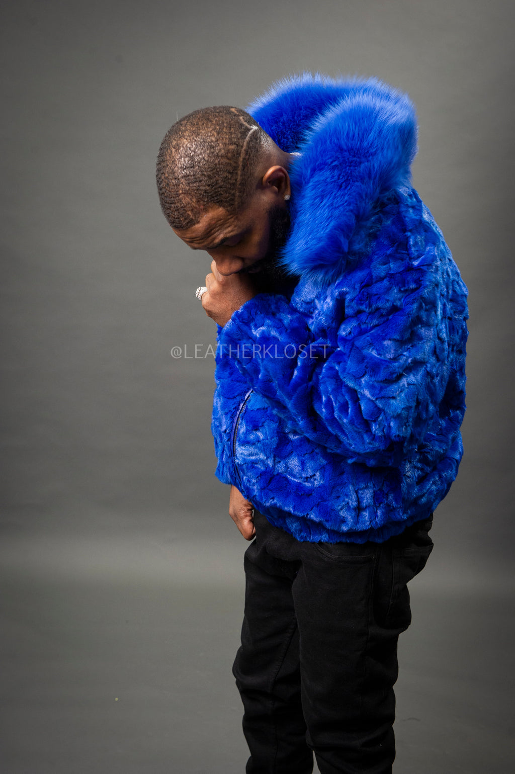 Men's Mink with Fox Fur Bomber Jacket [Royal Blue]