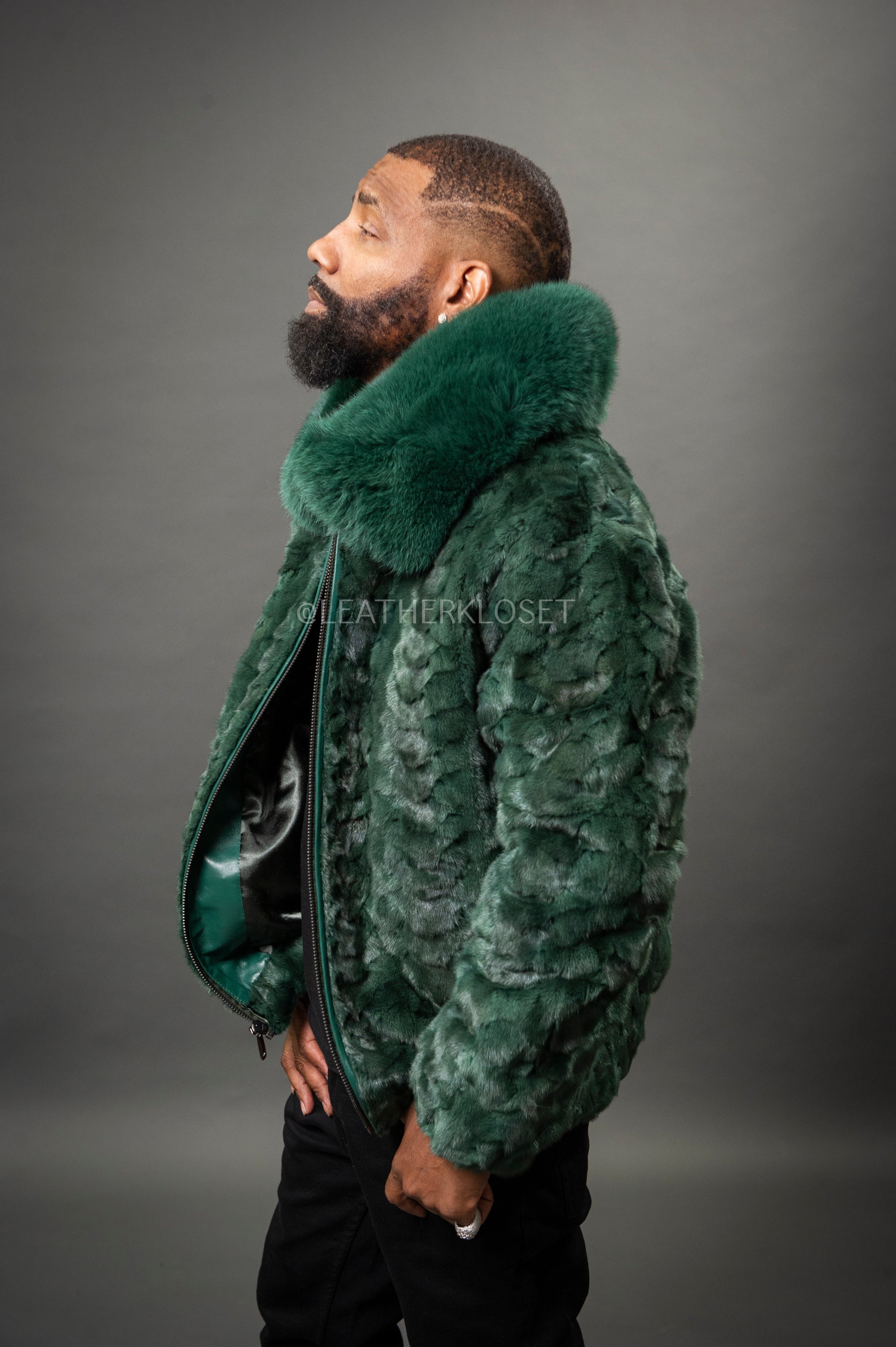 Men's Mink with Fox Fur Bomber Jacket [Green] – LeatherKloset