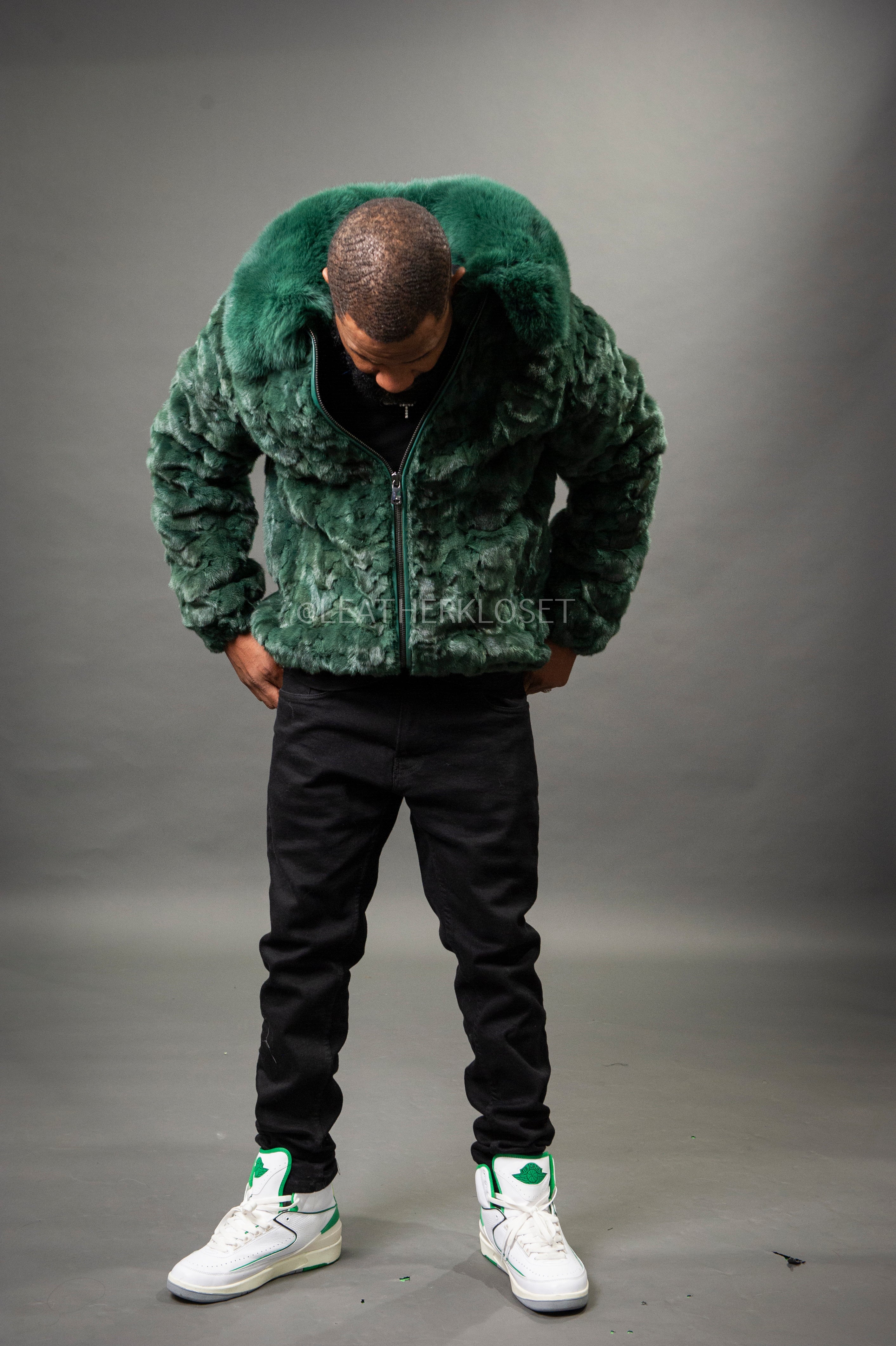 Men's Mink with Fox Fur Bomber Jacket [Green] – LeatherKloset