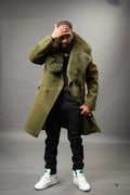 Men's Cashmere Trench Coat Olive With Fox Collar [Olive Fox]