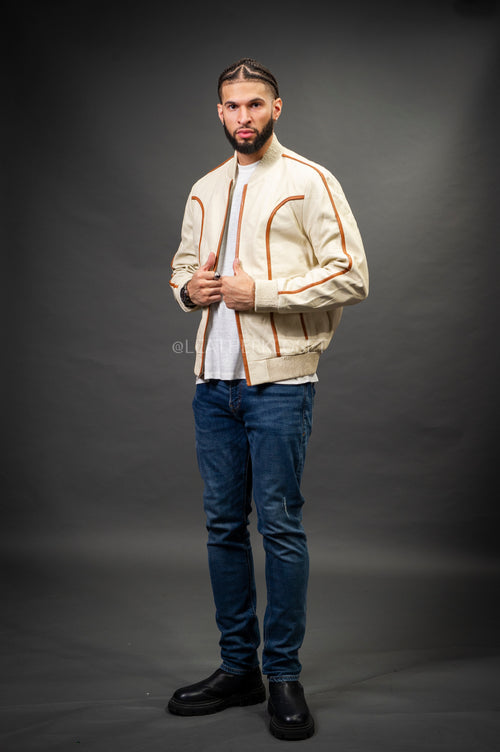 Men's Brayden Leather Jacket [Beige/Saddle]