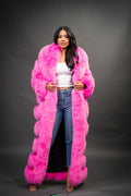 Women's Pink Full Length Fox Trench [Pink]