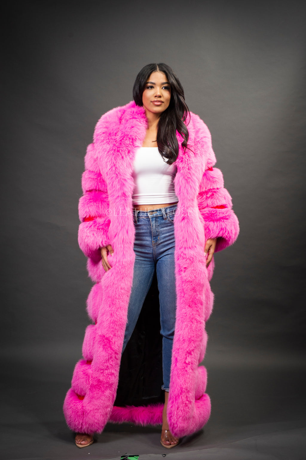 Women's Steph Pink Full Length Fox Trench [Pink]