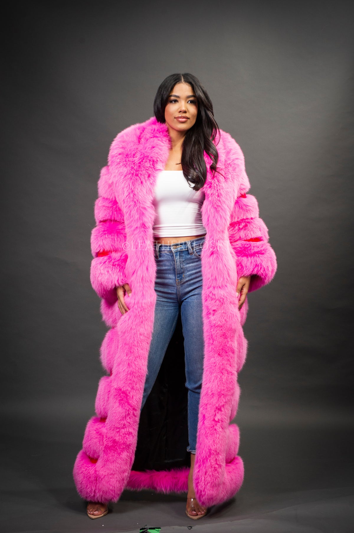 Women's Steph Pink Full Length Fox Trench [Pink]