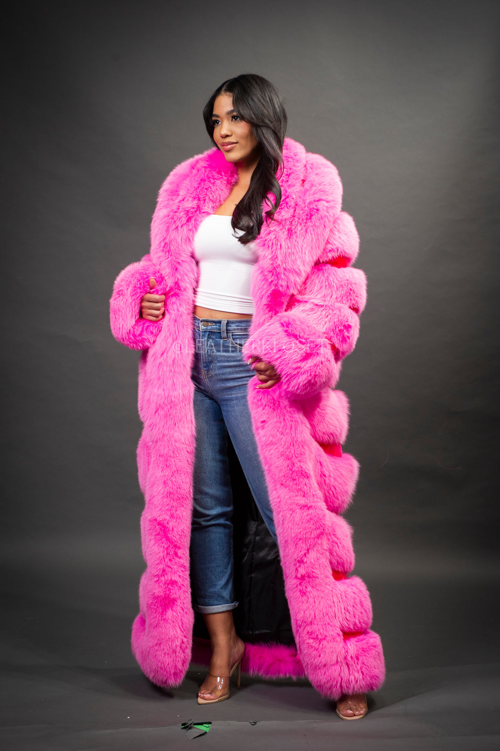 Women's Steph Pink Full Length Fox Trench [Pink]