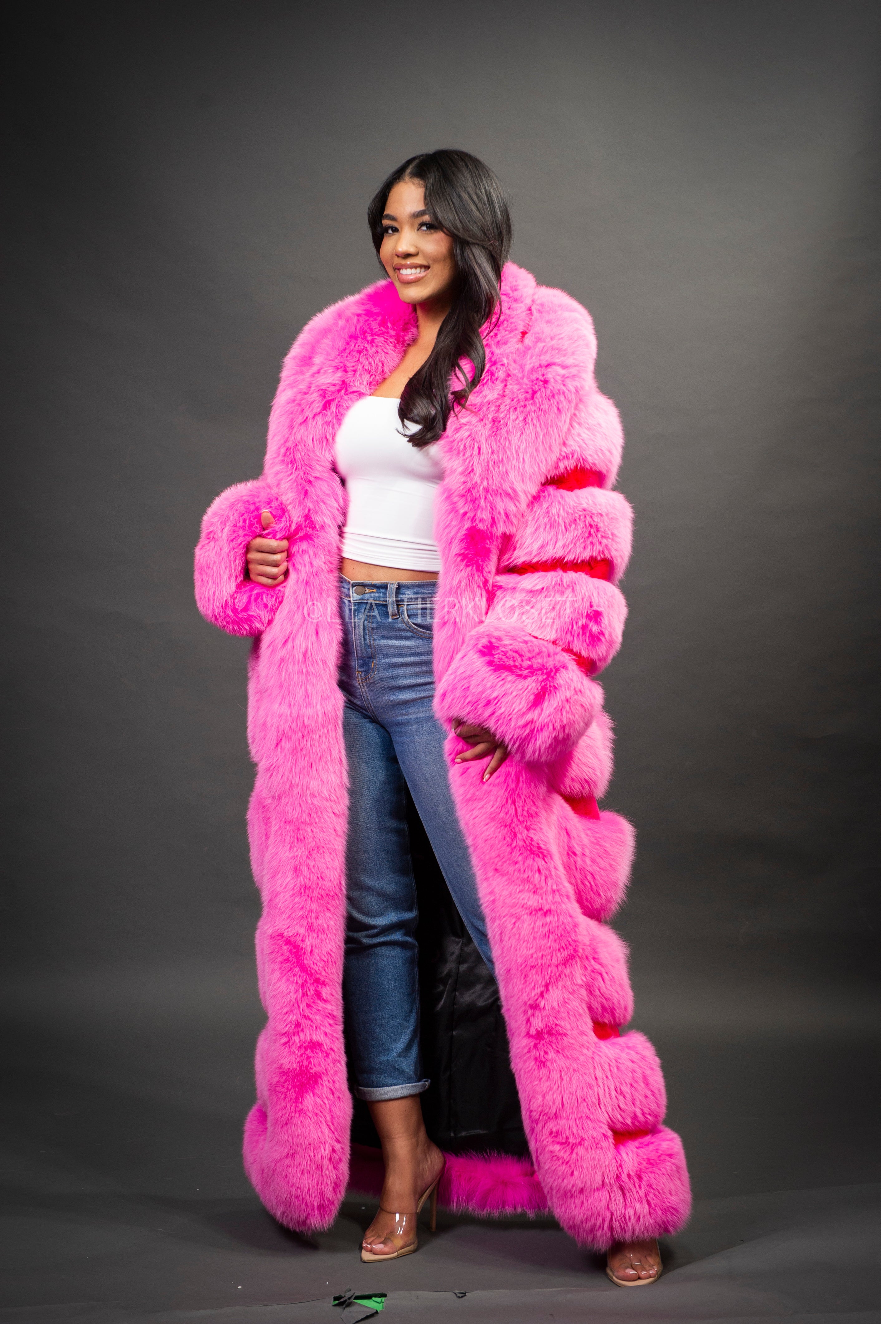 Women's Steph Pink Full Length Fox Trench [Pink] – LeatherKloset