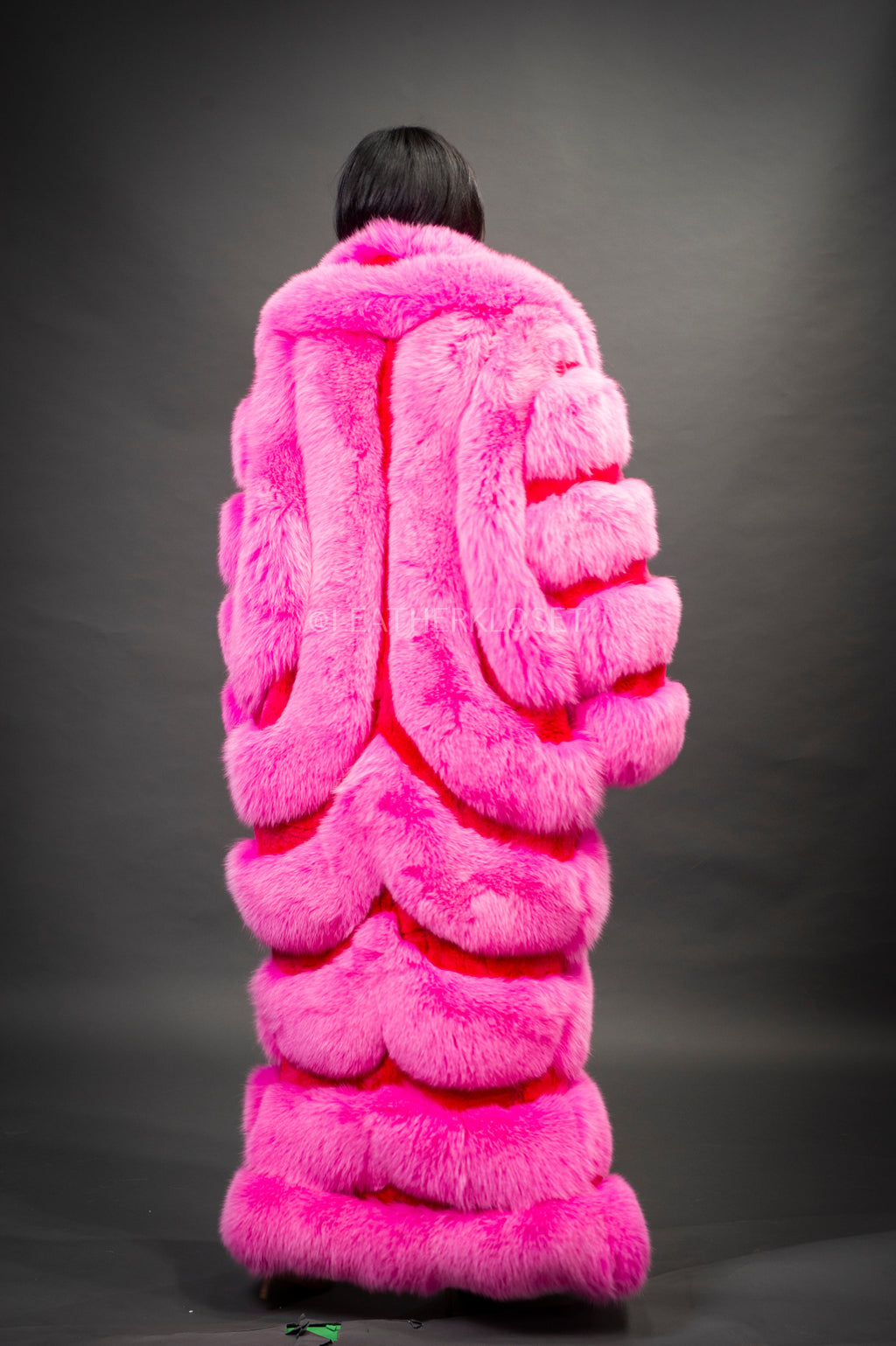 Women's Steph Pink Full Length Fox Trench [Pink]