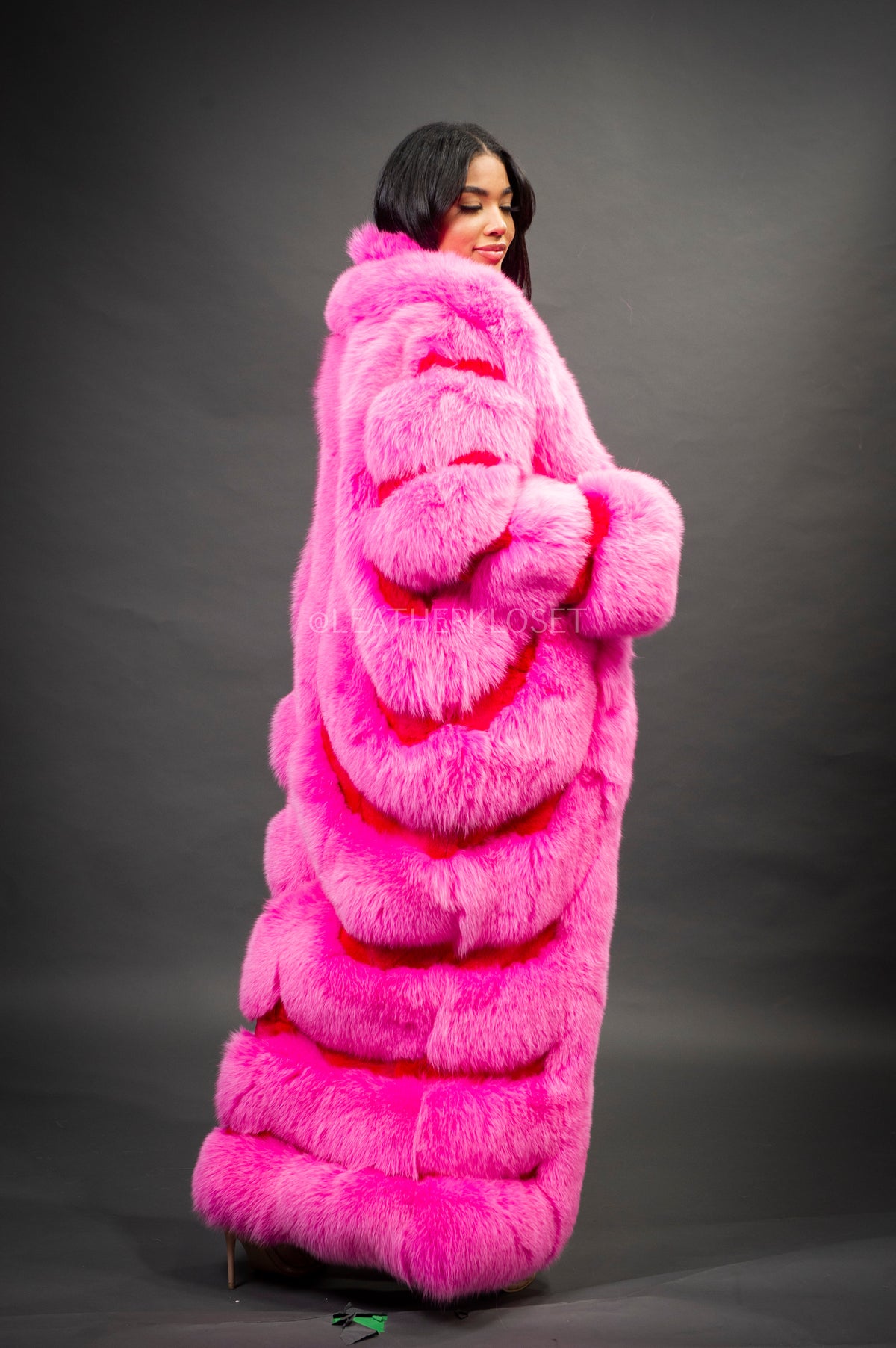 Women's Steph Pink Full Length Fox Trench [Pink]