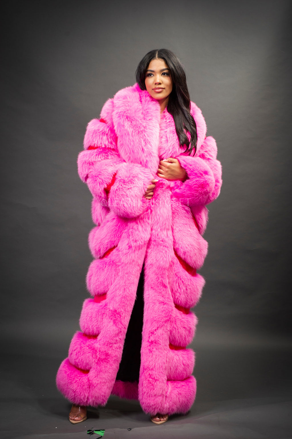 Women's Steph Pink Full Length Fox Trench [Pink]