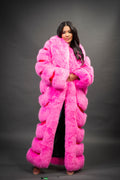 Women's Pink Full Length Fox Trench [Pink]