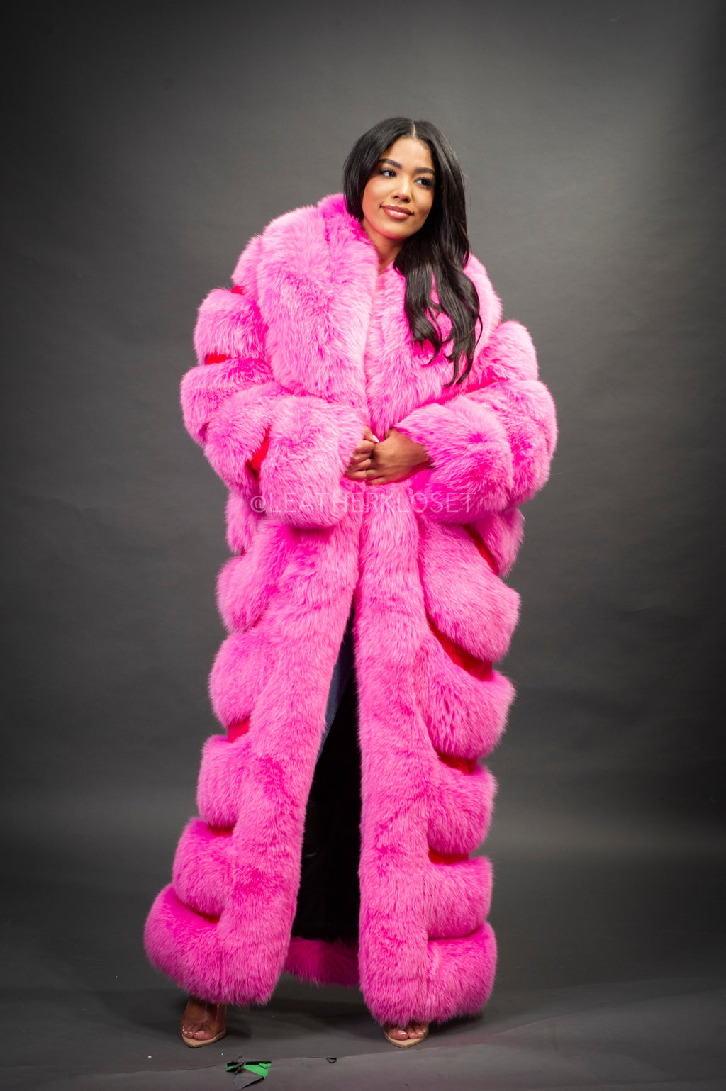 Women's Steph Pink Full Length Fox Trench [Pink]