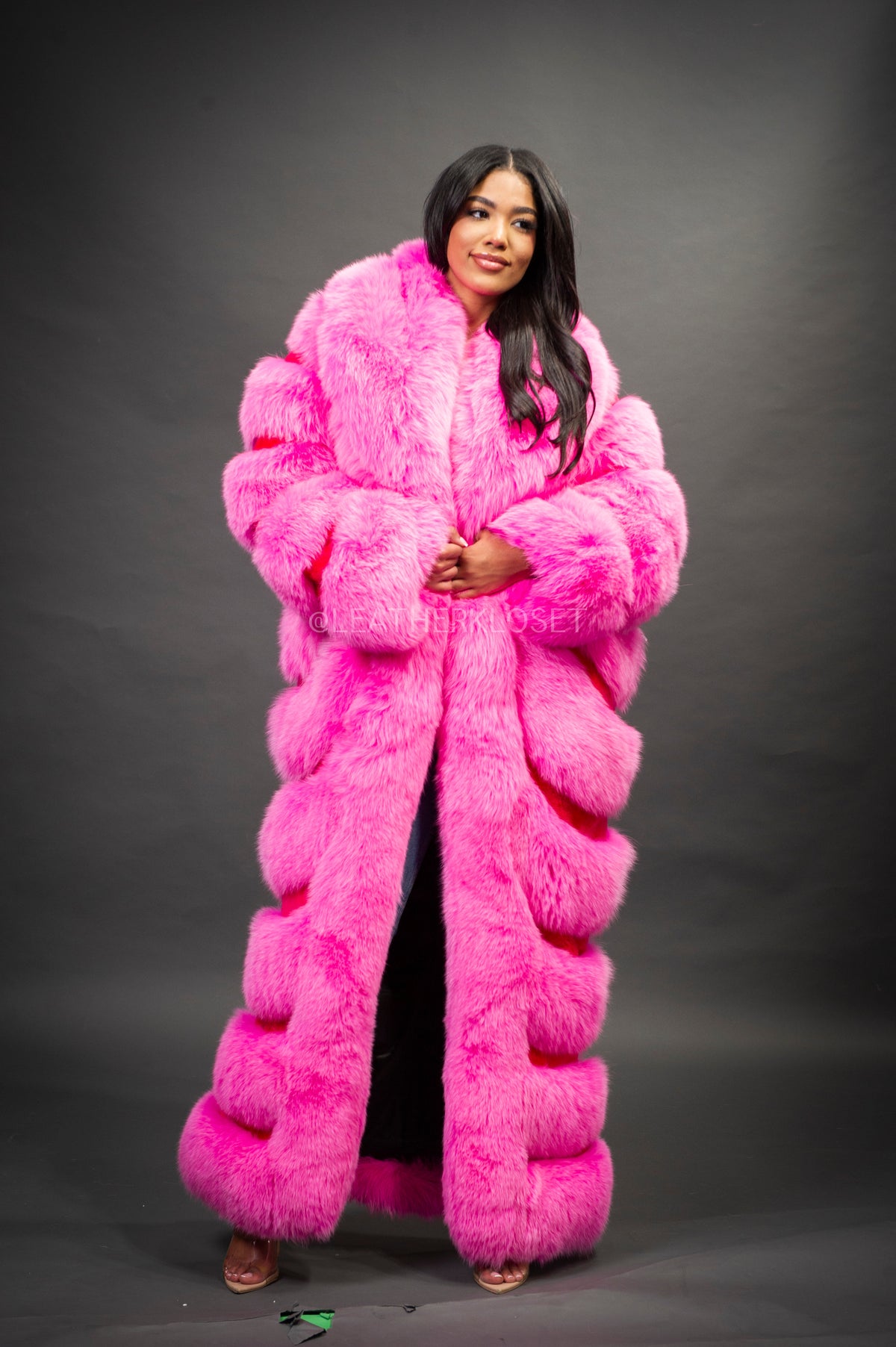 Women's Steph Pink Full Length Fox Trench [Pink]