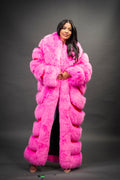 Women's Pink Full Length Fox Trench [Pink]