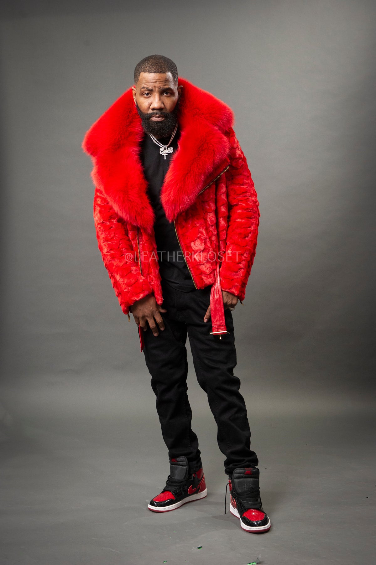 Men's Mink Biker Jacket [Red]