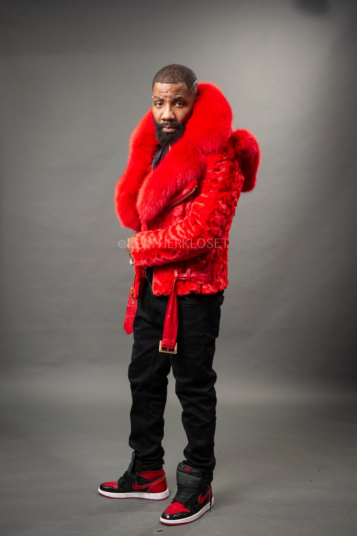 Men's Mink Biker Jacket [Red]