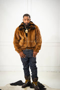 Men's Mink Bomber Jacket With Chinchilla Collar [Whiskey]