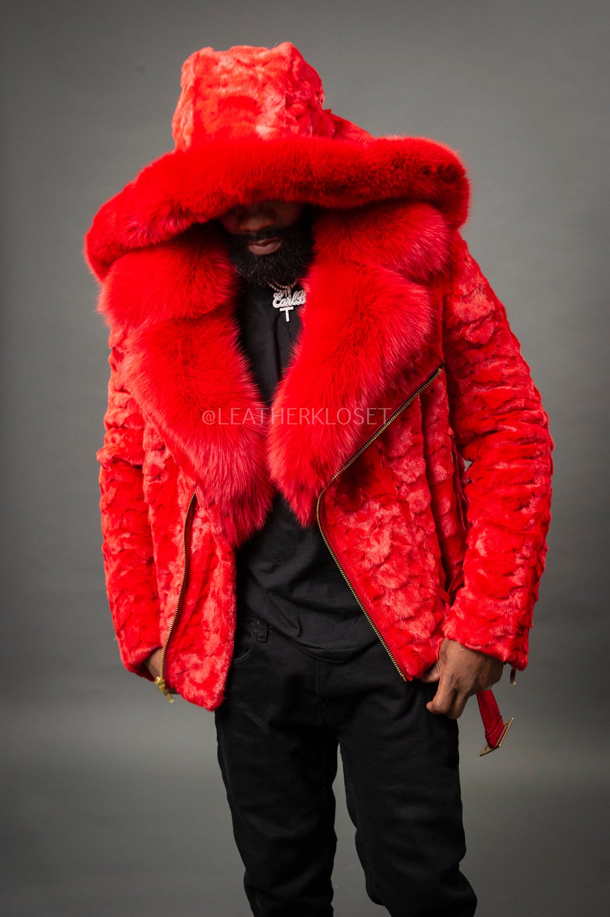 Men's Mink Biker Jacket [Red]