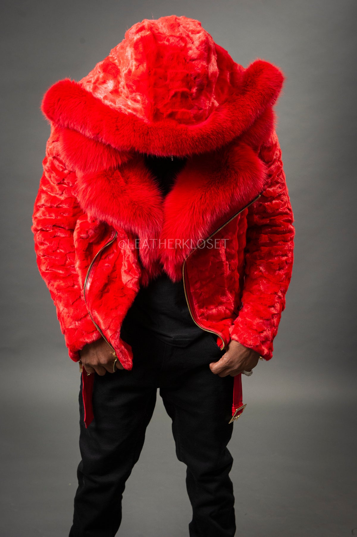 Men's Mink Biker Jacket [Red]