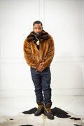 Men's Mink Bomber Jacket With Chinchilla Collar [Whiskey]