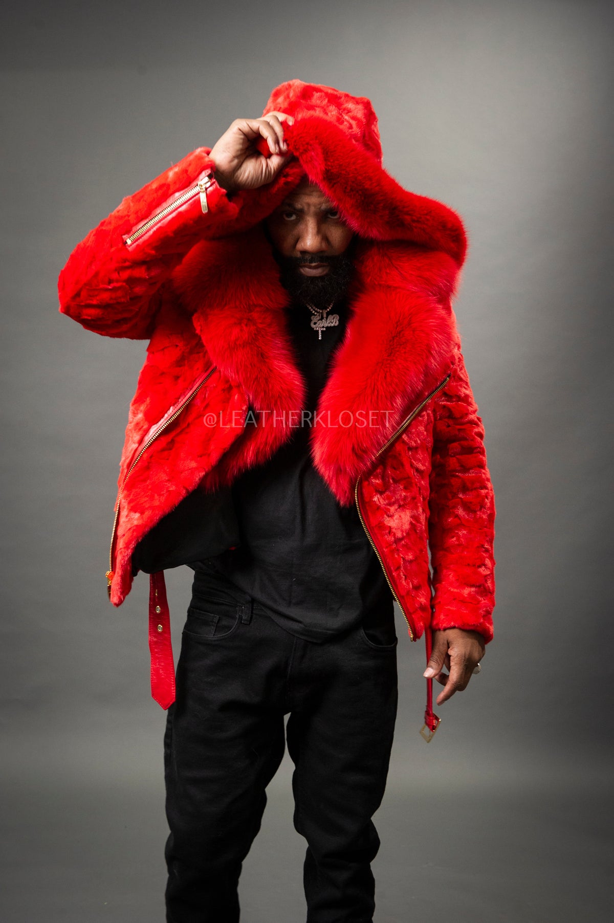 Men's Mink Biker Jacket [Red]