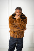 Men's Mink Bomber Jacket With Chinchilla Collar [Whiskey]