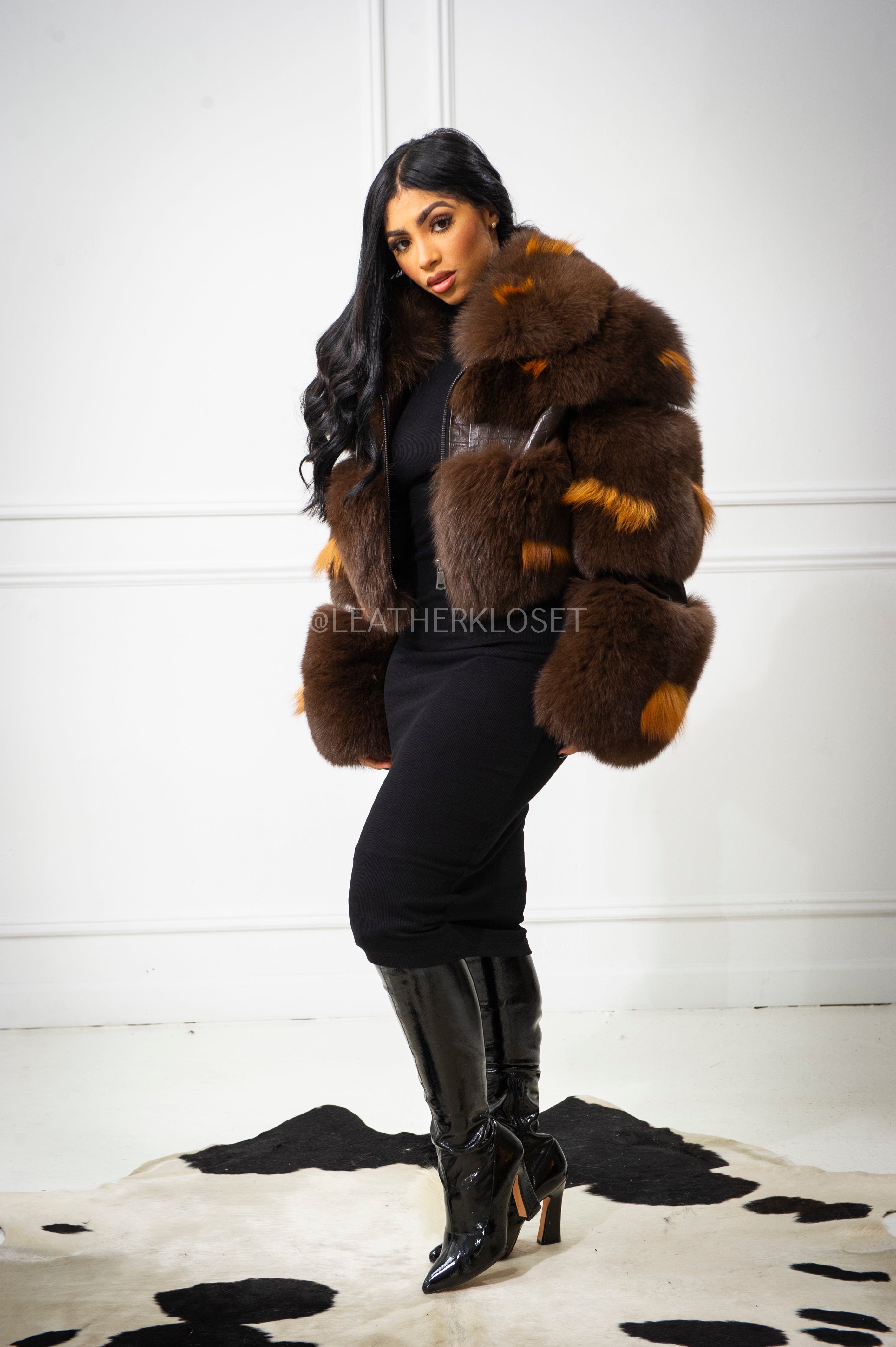 Women's Ariel Leather And Fox Combo Jacket [Brown] – LeatherKloset
