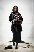 Women's Phoebe Mink Coat With Chinchilla Combo [Black]