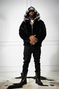 Men's Mink Bomber Jacket With Chinchilla Collar And Hood [Black]