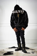 Men's Mink Bomber Jacket With Chinchilla Collar And Hood [Black]