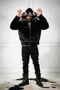 Men's Mink Bomber Jacket With Chinchilla Collar And Hood [Black]