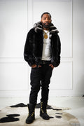 Men's Mink Bomber Jacket With Chinchilla Collar And Hood [Black]