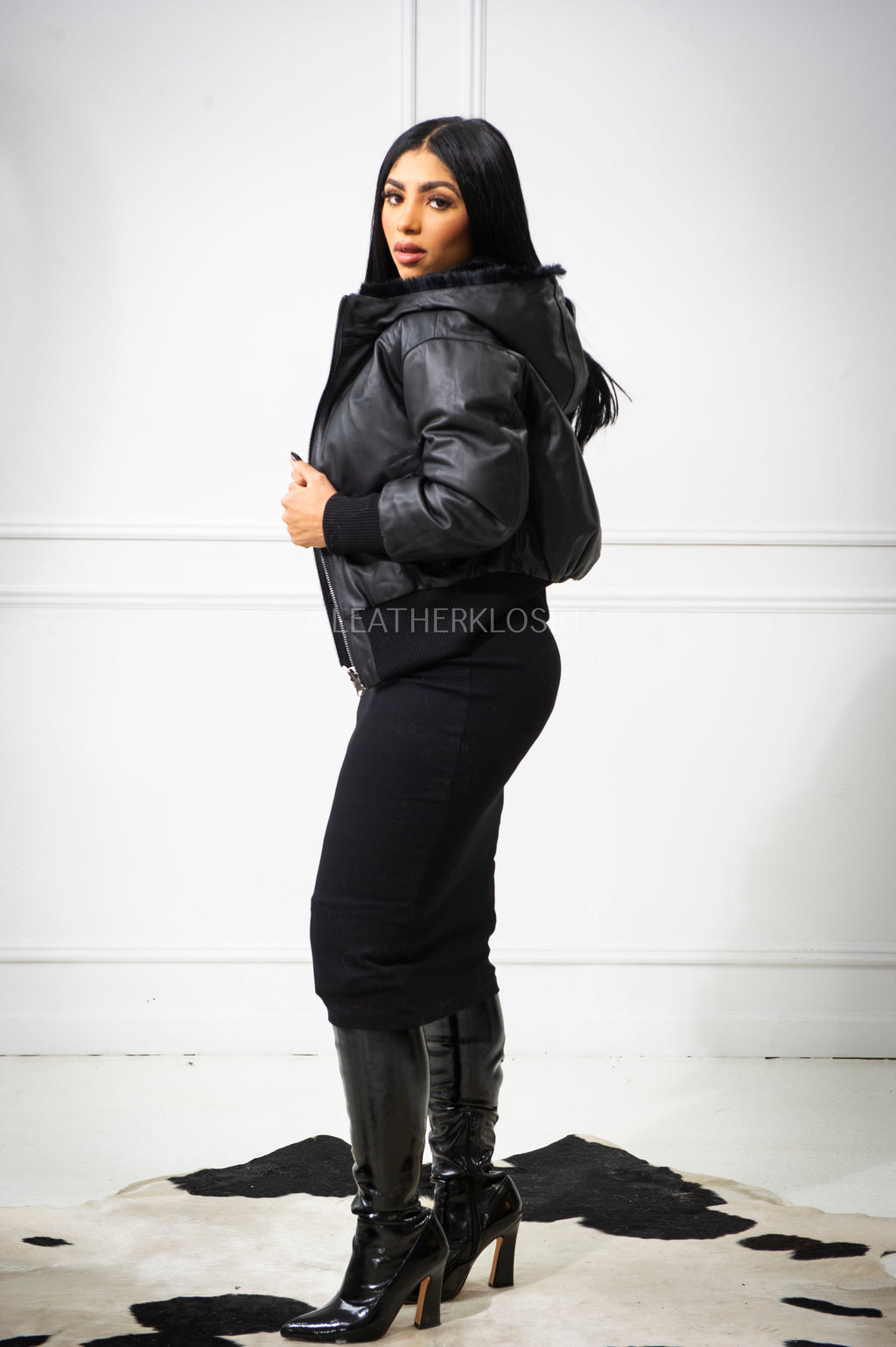 Women's Kimora Leather And Rex Reversible Jacket [Black]