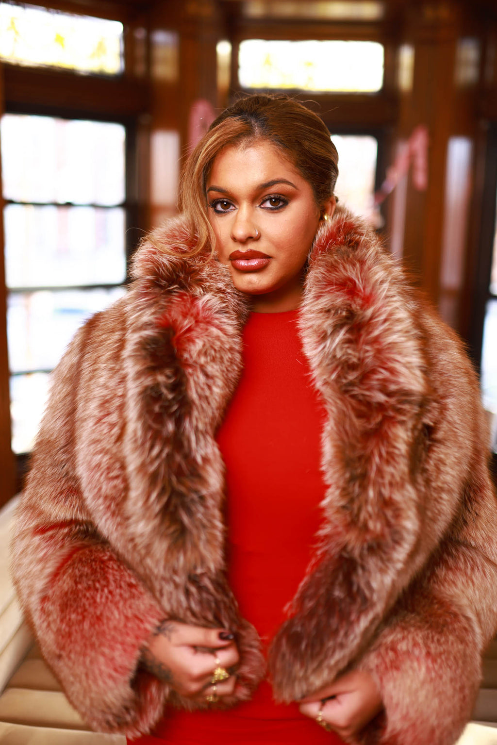 Women's Charlotte Crop Fox Bomber [Red Frosted]