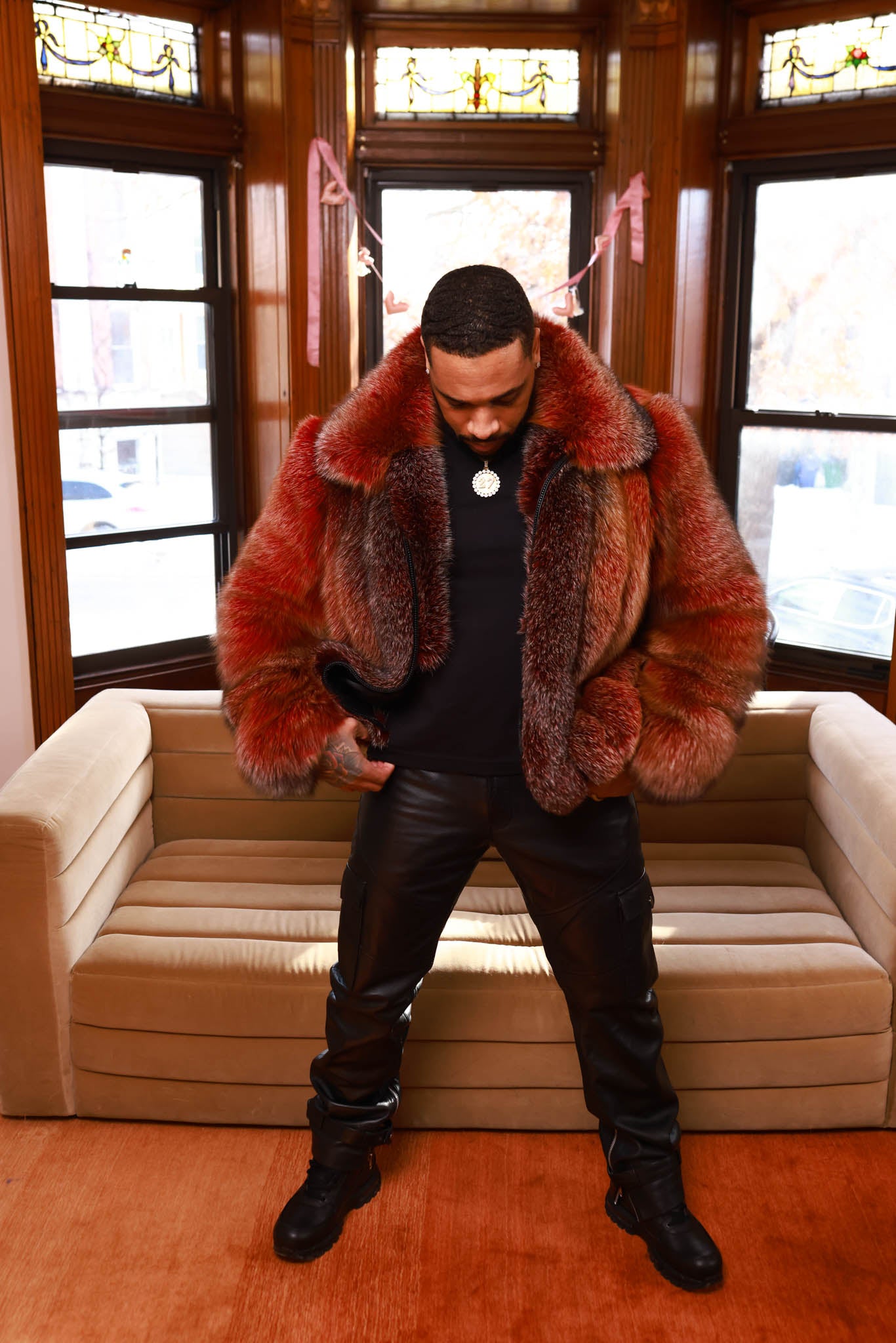 Men's Enzo Fox Fur Bomber [Red Frost] – LeatherKloset